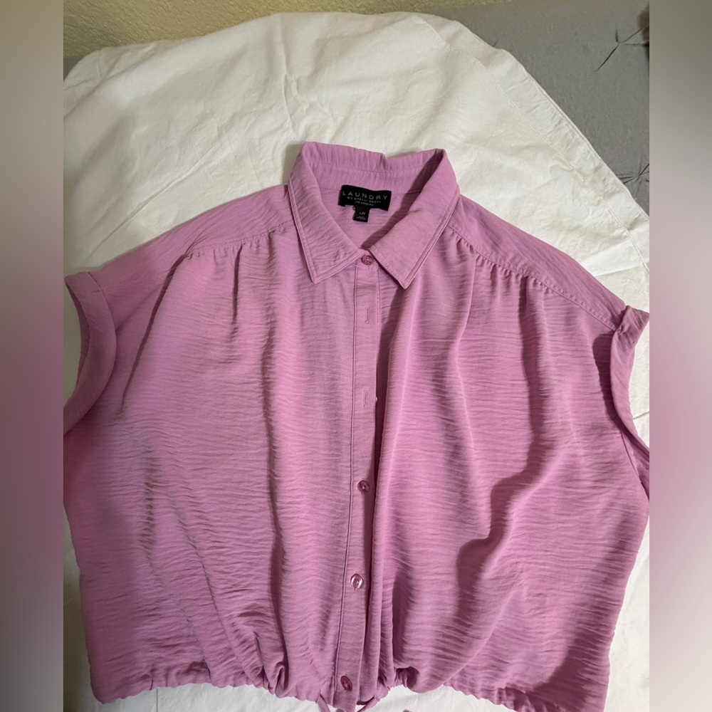 Laundry By Shelli Segal Lilac Button-Front Cropped Blouse NWOT